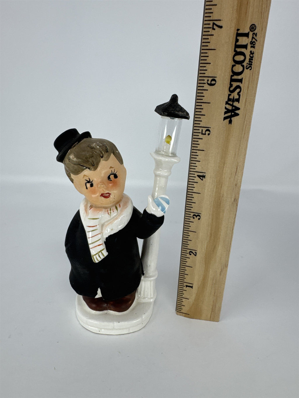 Vintage Ceramic Boy by Lamppost Figurine Mid Century Japan Hand Painted