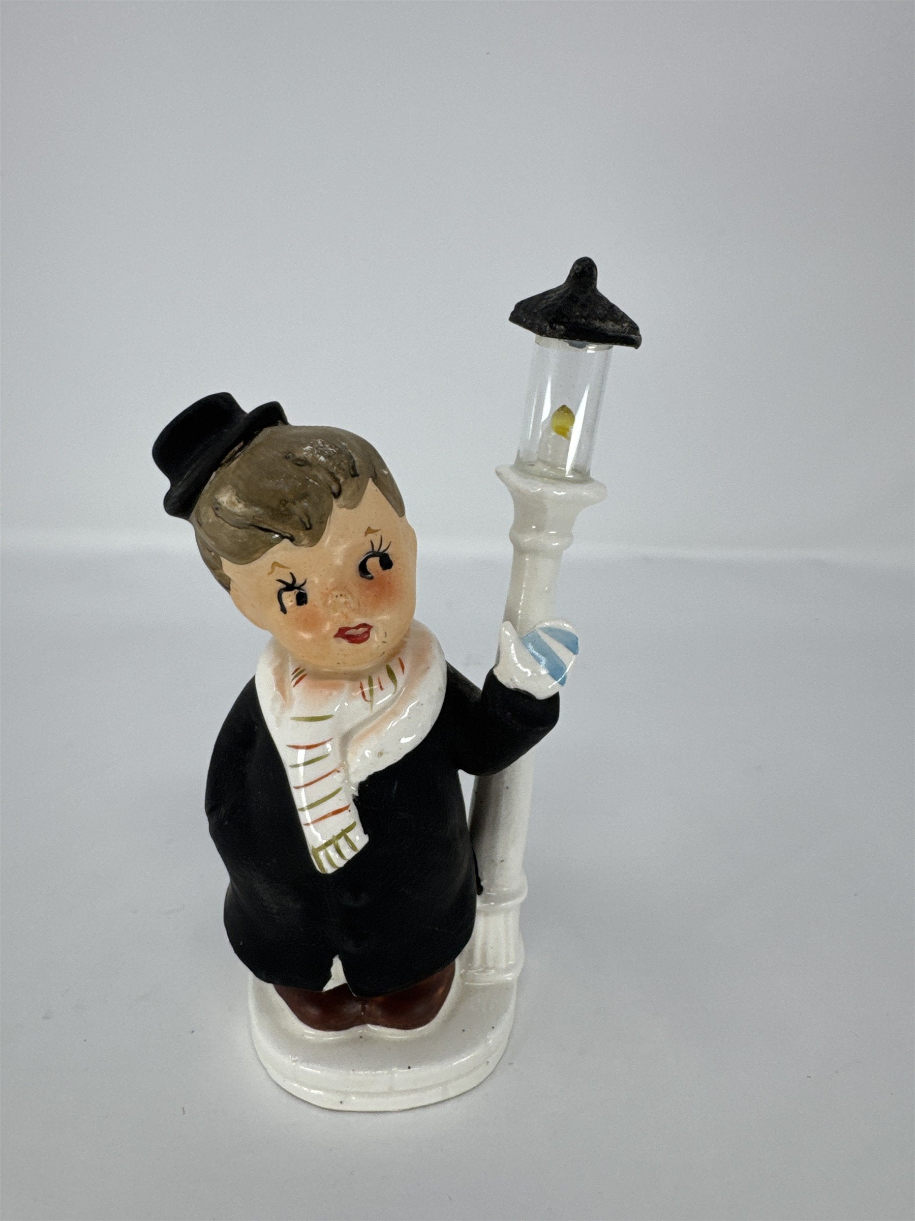 Vintage Ceramic Boy by Lamppost Figurine Mid Century Japan Hand Painted