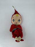 Vintage Christmas Knee Hugger Elf Plush Red Velvet MCM Kitsch Japan Ornament
