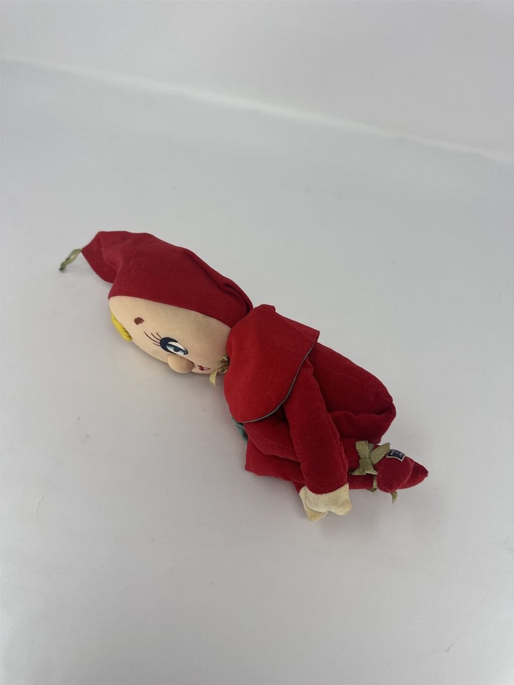 Vintage Christmas Knee Hugger Elf Plush Red Velvet MCM Kitsch Japan Ornament