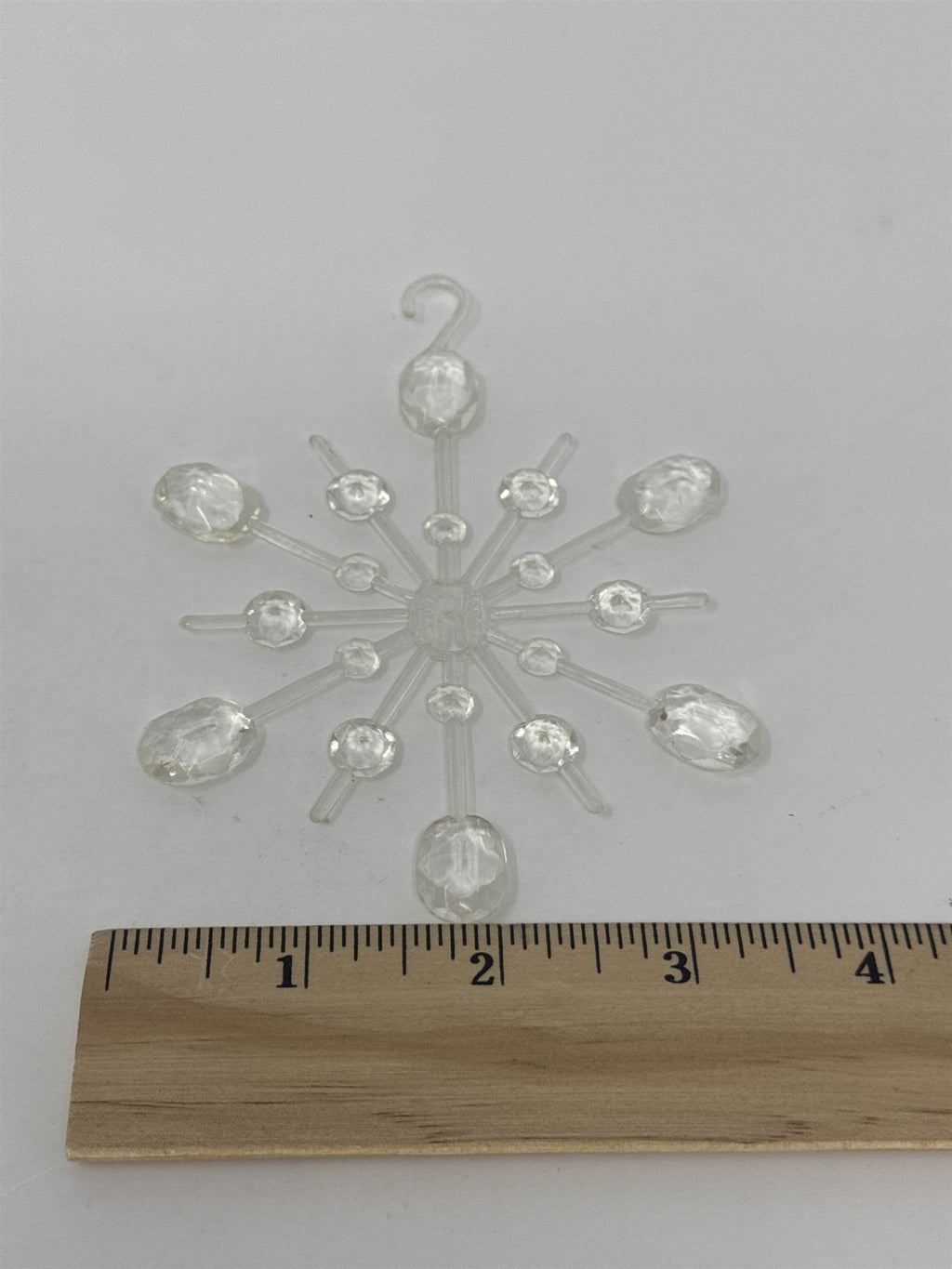Vintage Plastic Snowflake Ornament Clear MCM Christmas Hong Kong Retro