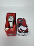 Disney Mickey Mouse Nurse Watch Silver Tone White Leather Watch /w Tin Case