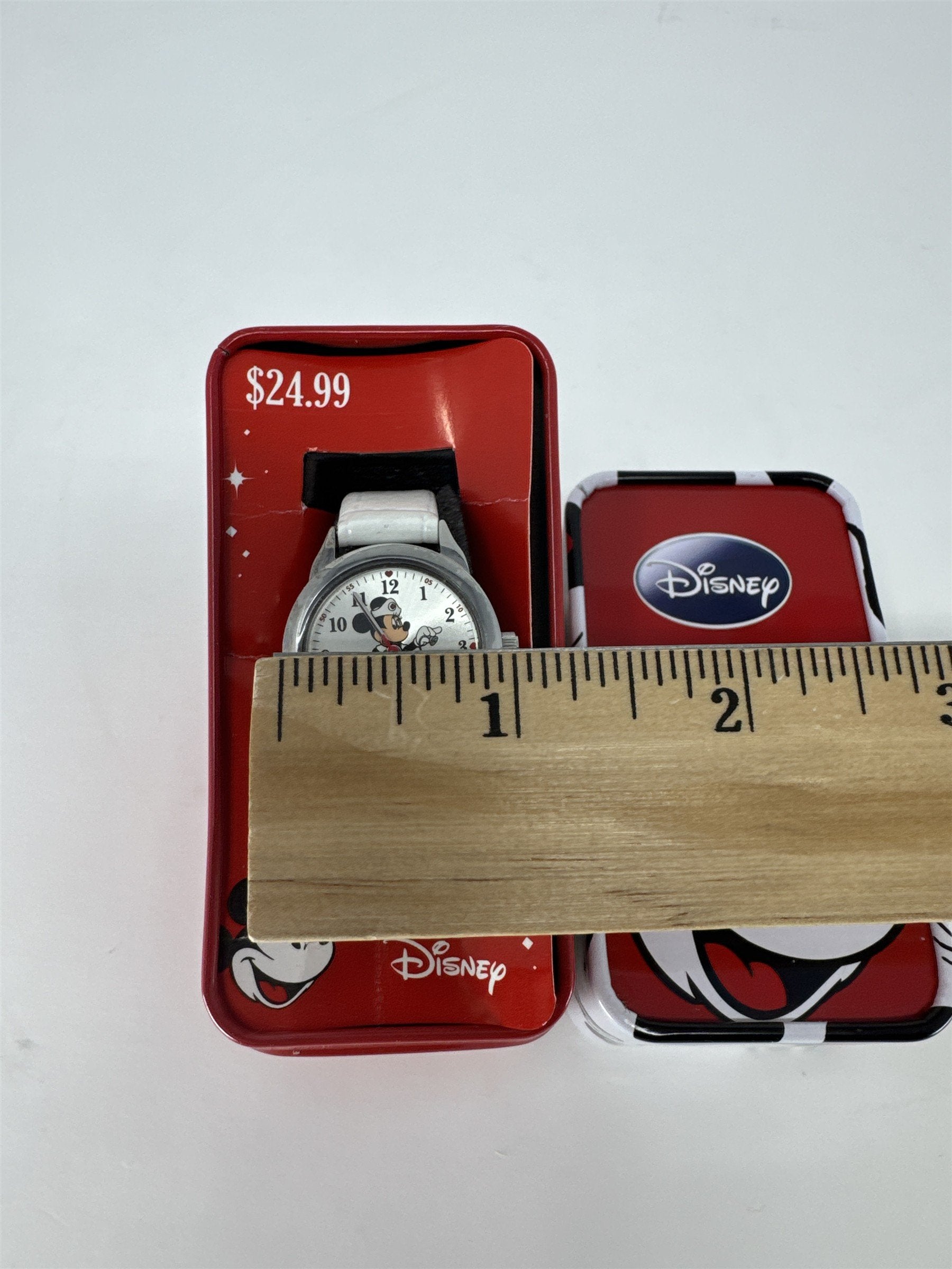 Disney Mickey Mouse Nurse Watch Silver Tone White Leather Watch /w Tin Case