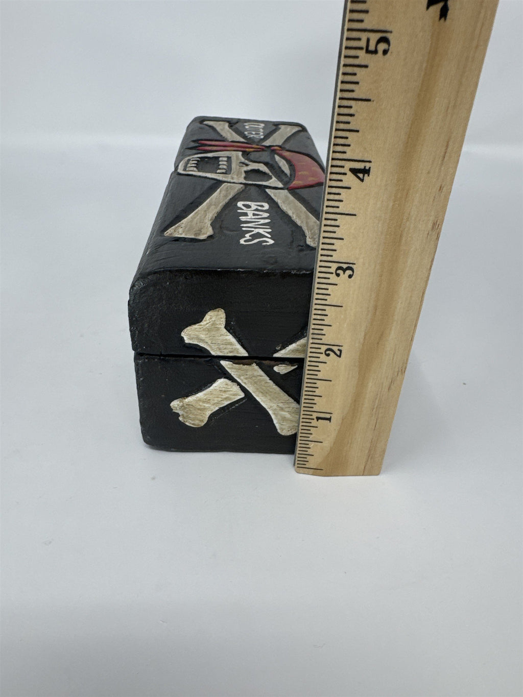 Outer Banks NC Wooden Trinket Box Handmade Pirate Skull Crossbones Souvenir