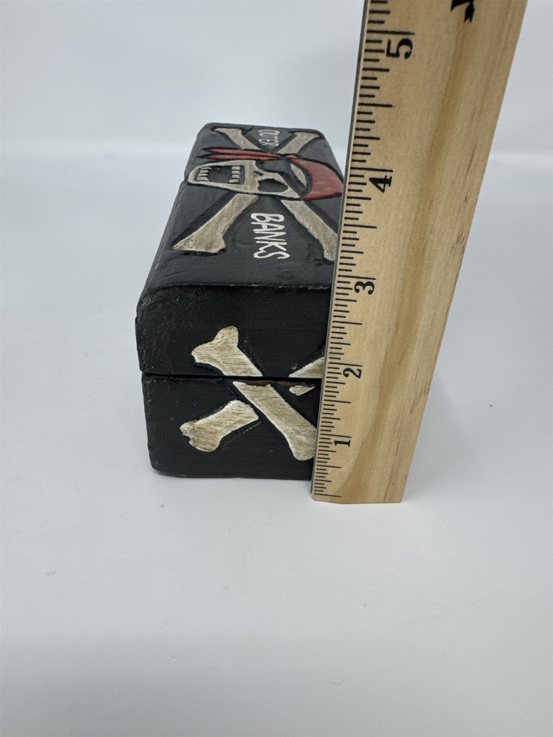 Outer Banks NC Wooden Trinket Box Handmade Pirate Skull Crossbones Souvenir