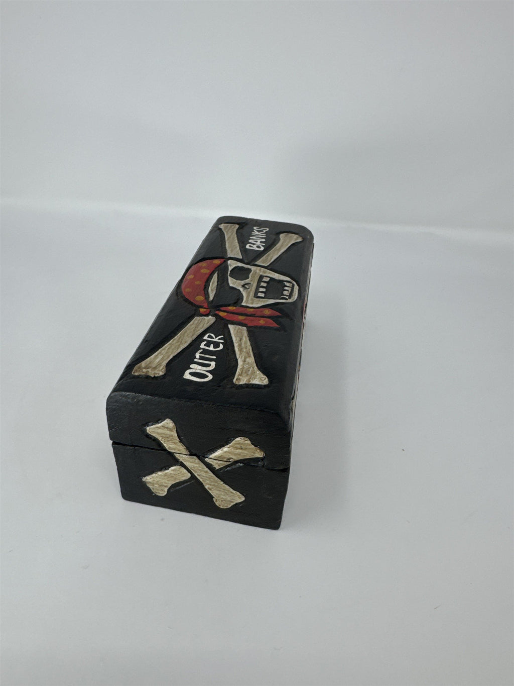 Outer Banks NC Wooden Trinket Box Handmade Pirate Skull Crossbones Souvenir
