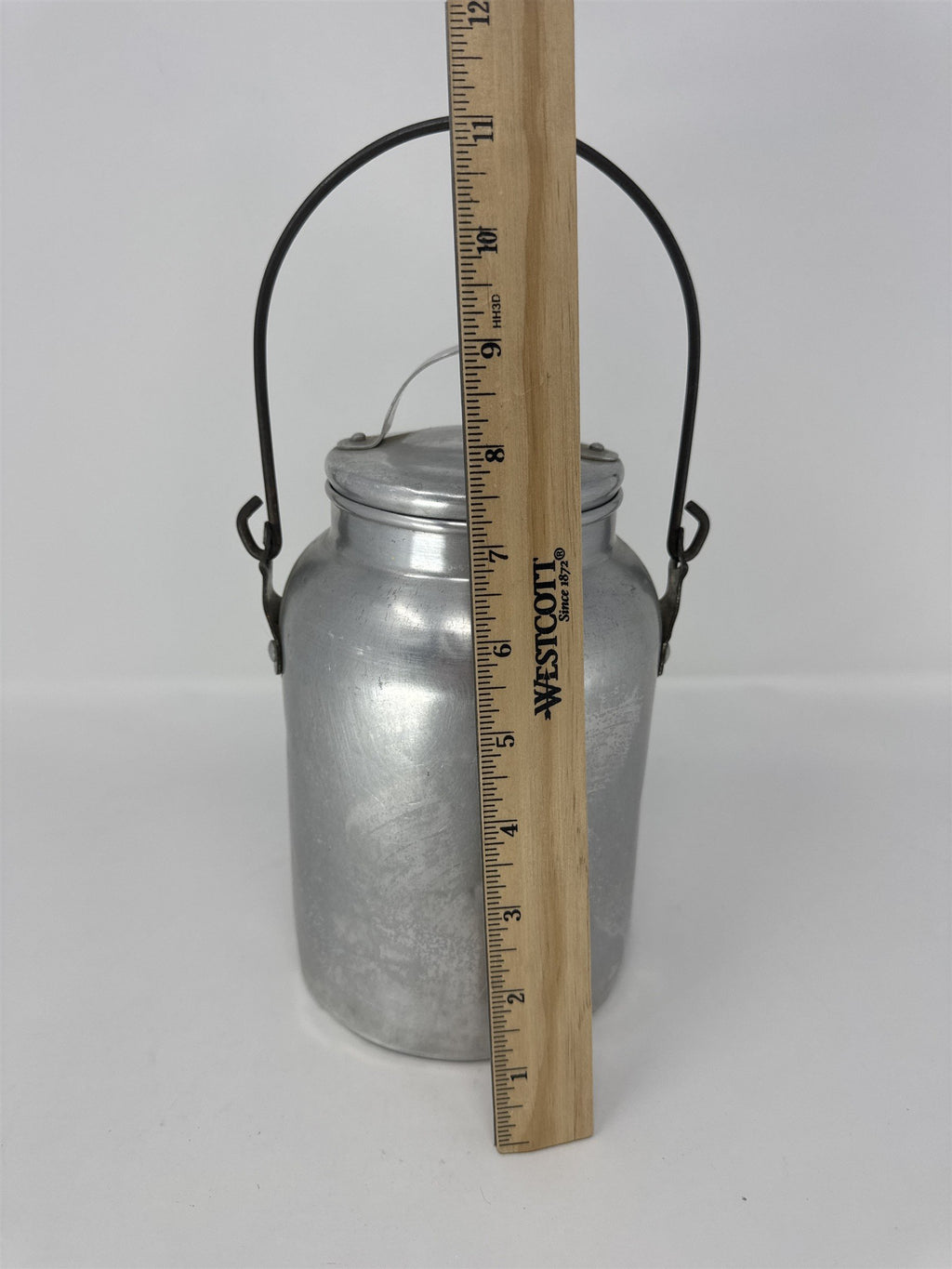 Vintage Comet Aluminum Milk Can Jug Small Pail Creamer Wire Handle Farmhouse