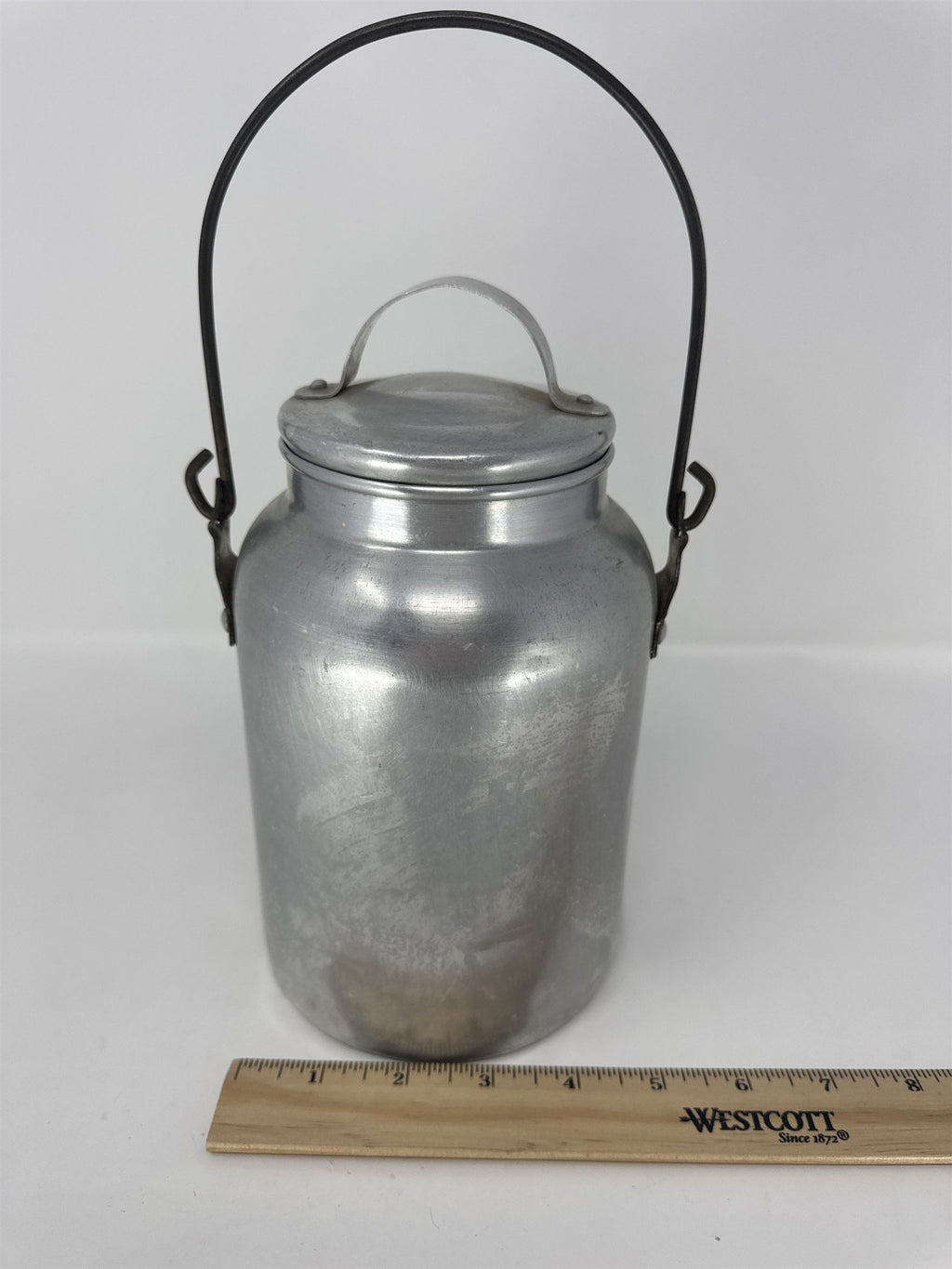Vintage Comet Aluminum Milk Can Jug Small Pail Creamer Wire Handle Farmhouse