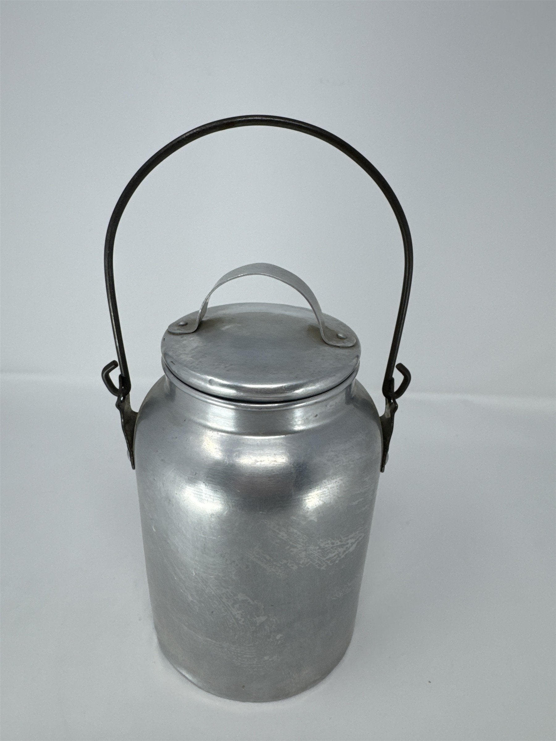 Vintage Comet Aluminum Milk Can Jug Small Pail Creamer Wire Handle Farmhouse