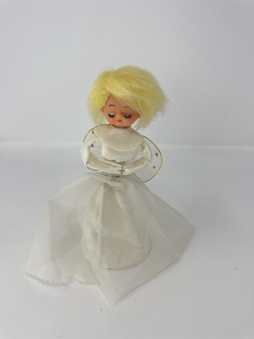 Vintage MCM Angel Tree Topper Tulle Gown Yellow Hair Japan Retro Christmas