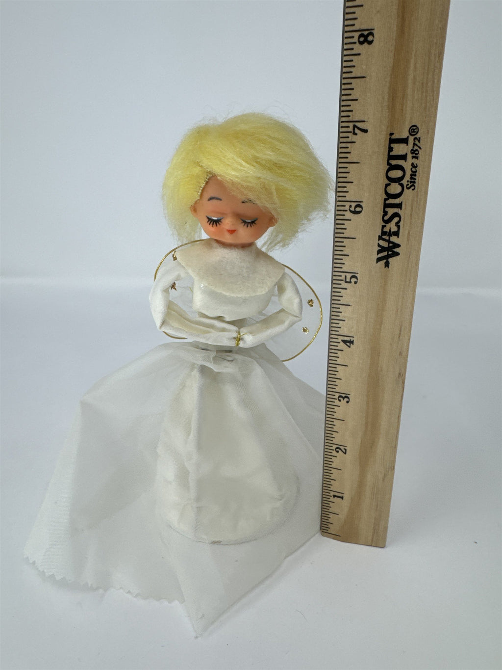 Vintage MCM Angel Tree Topper Tulle Gown Yellow Hair Japan Retro Christmas