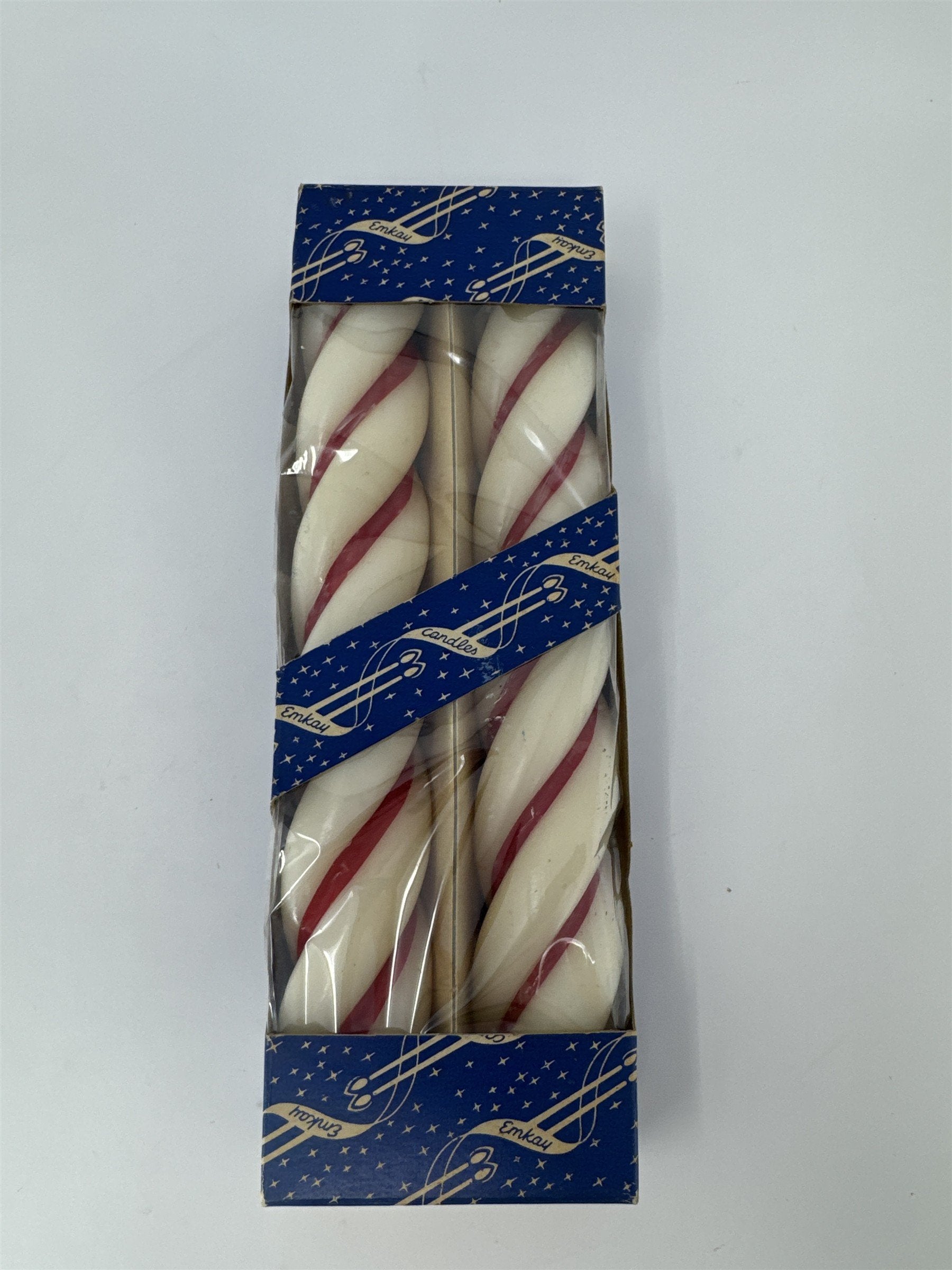 Vintage Emkay Candles Syracuse NY Twisted Peppermint Striped Tapers Boxed