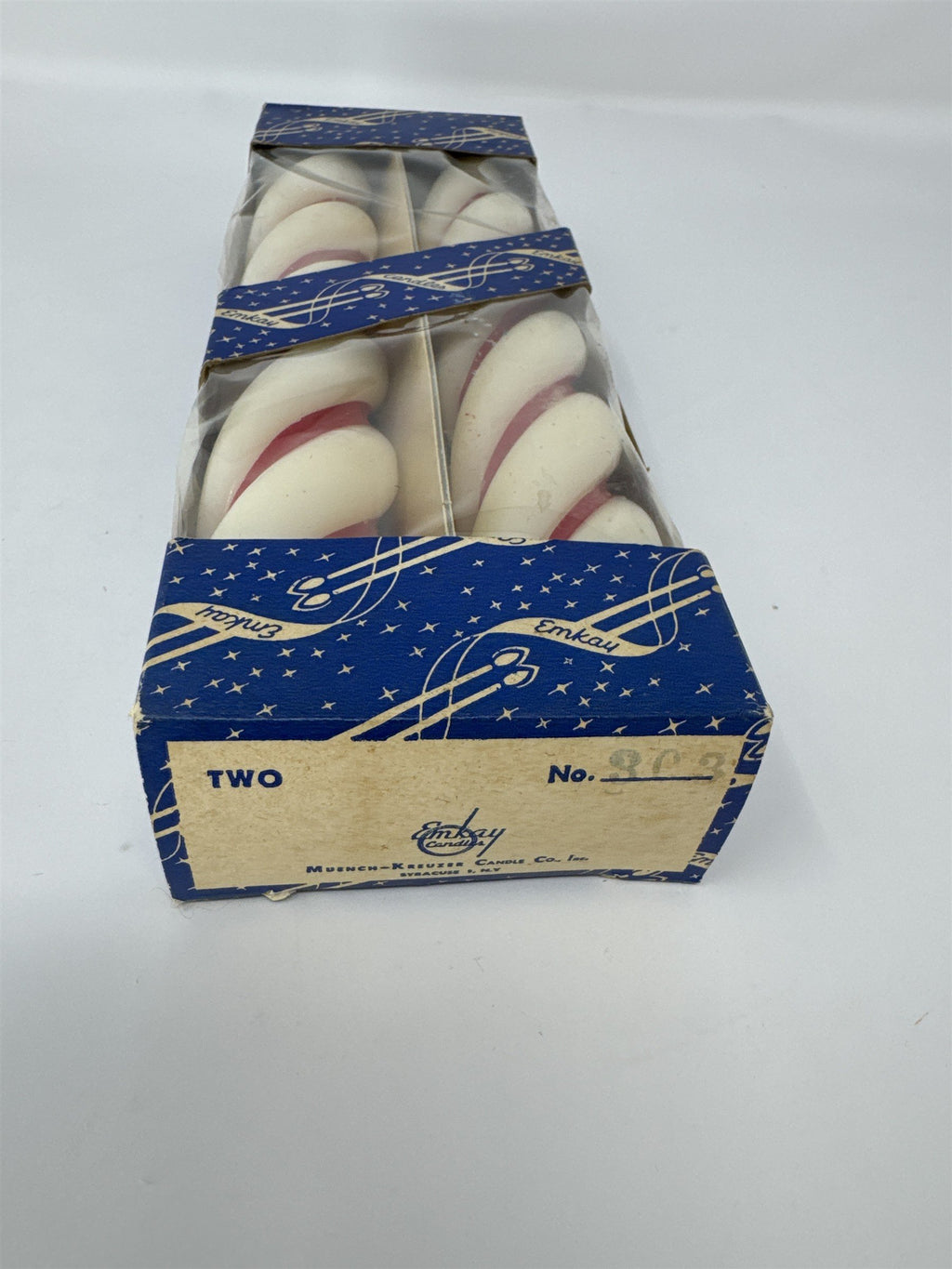Vintage Emkay Candles Syracuse NY Twisted Peppermint Striped Tapers Boxed