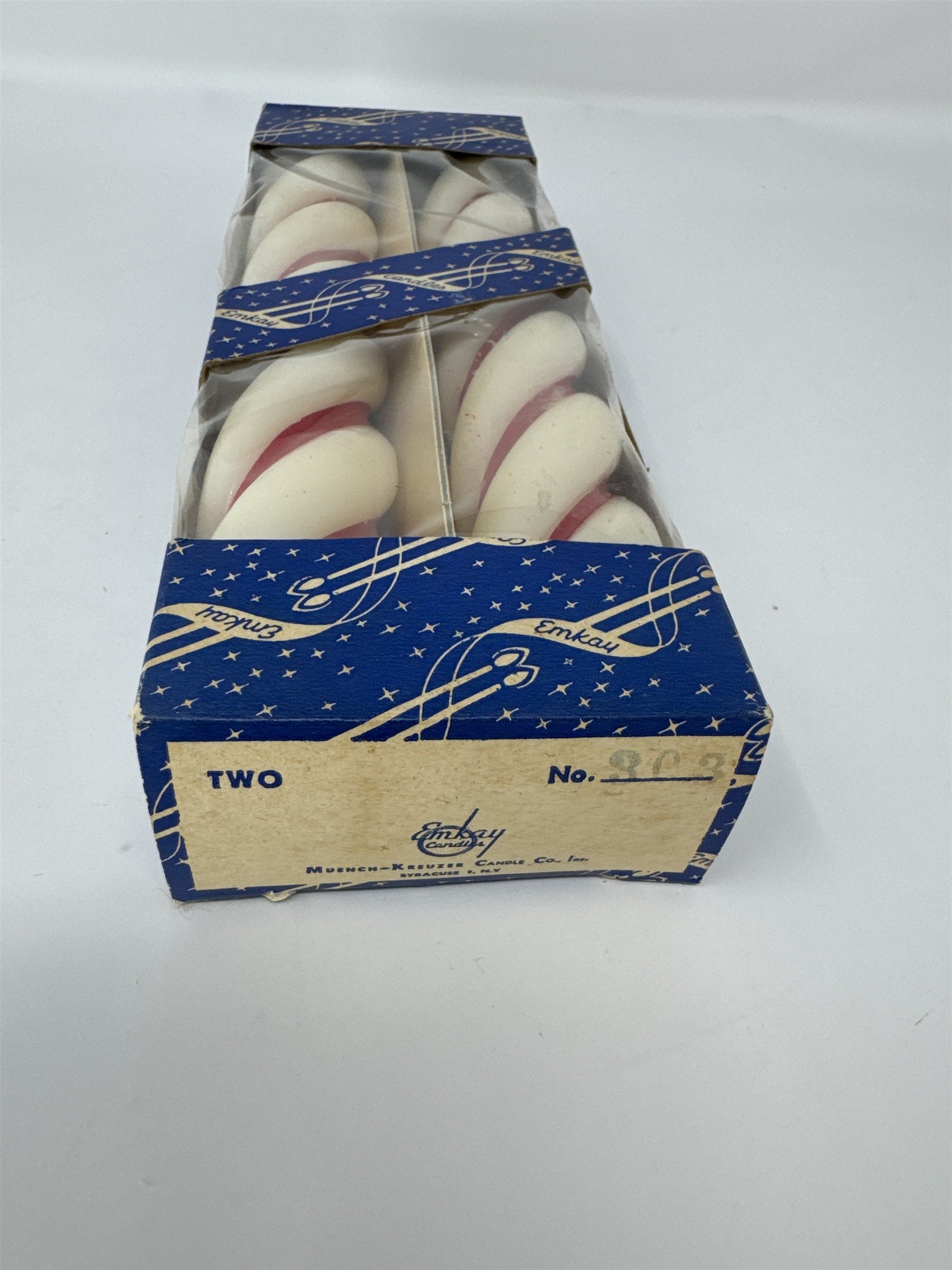 Vintage Emkay Candles Syracuse NY Twisted Peppermint Striped Tapers Boxed
