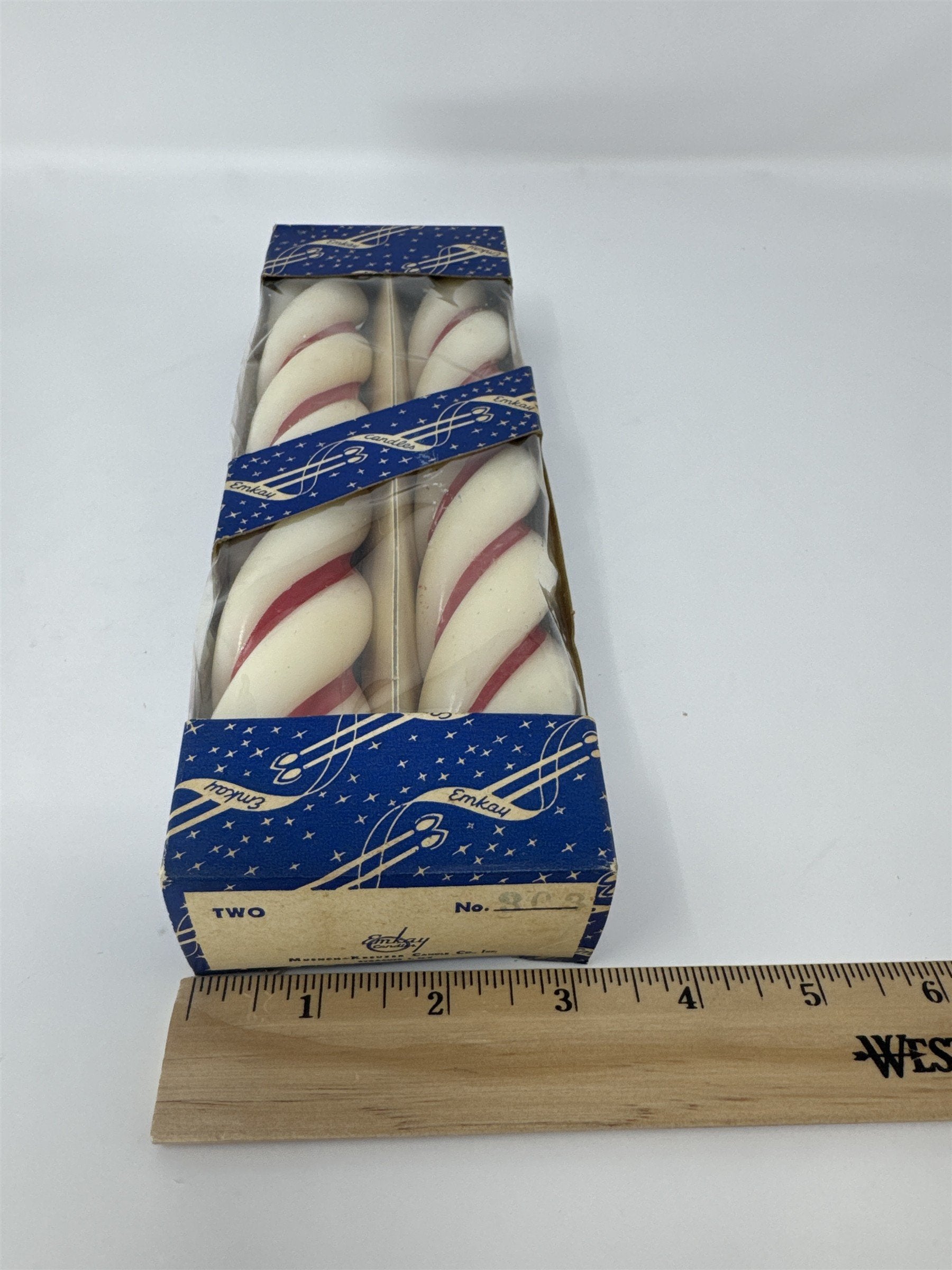 Vintage Emkay Candles Syracuse NY Twisted Peppermint Striped Tapers Boxed