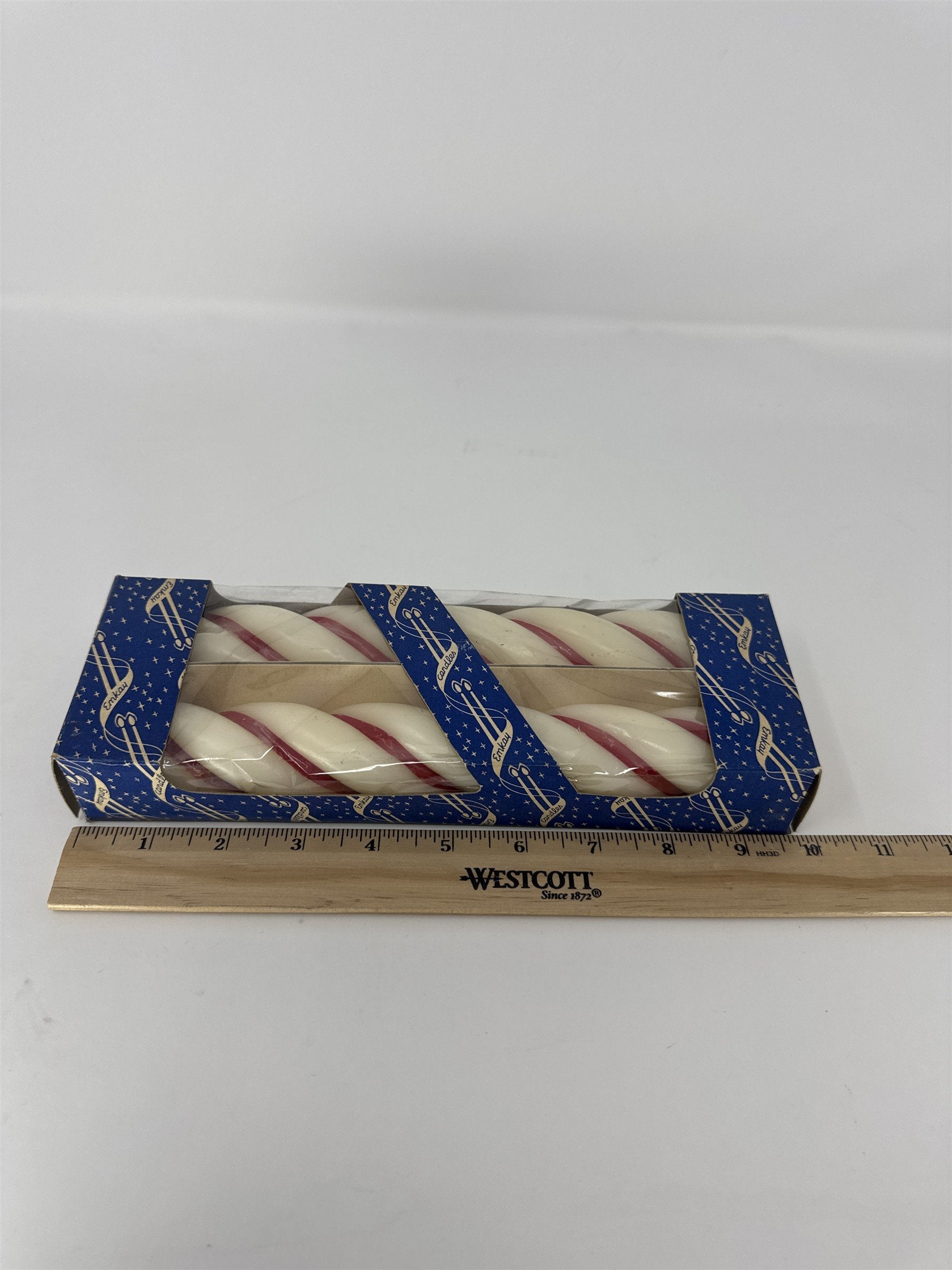 Vintage Emkay Candles Syracuse NY Twisted Peppermint Striped Tapers Boxed