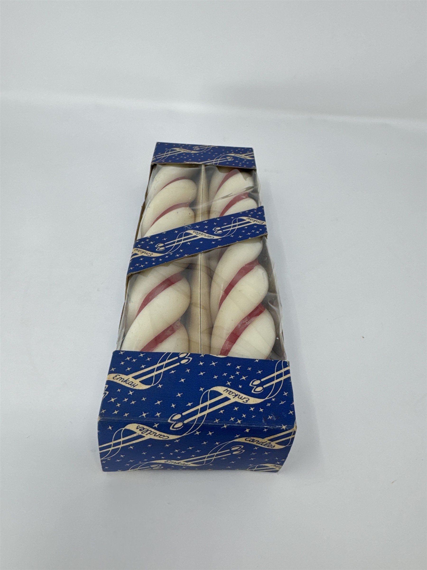 Vintage Emkay Candles Syracuse NY Twisted Peppermint Striped Tapers Boxed