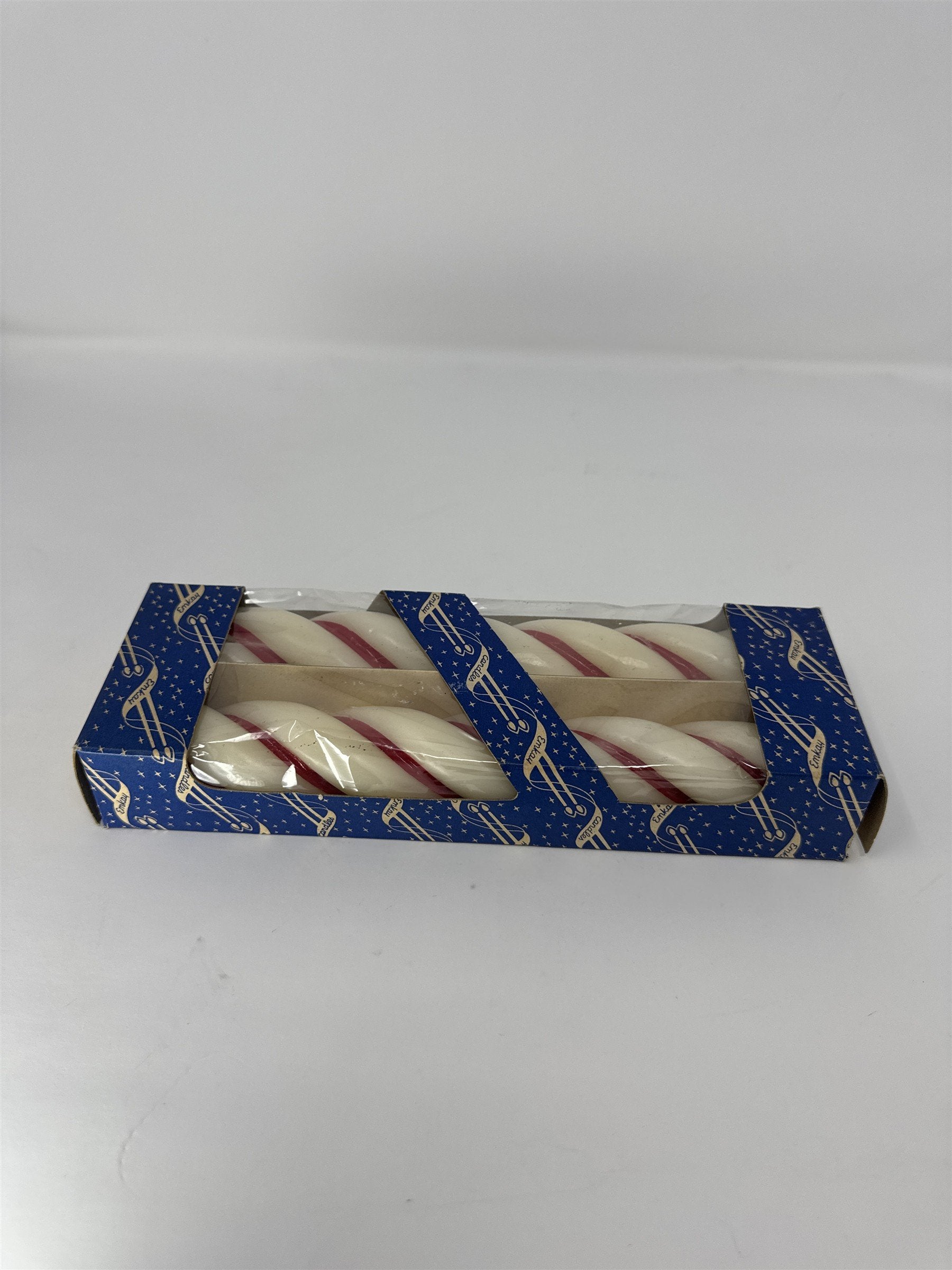 Vintage Emkay Candles Syracuse NY Twisted Peppermint Striped Tapers Boxed