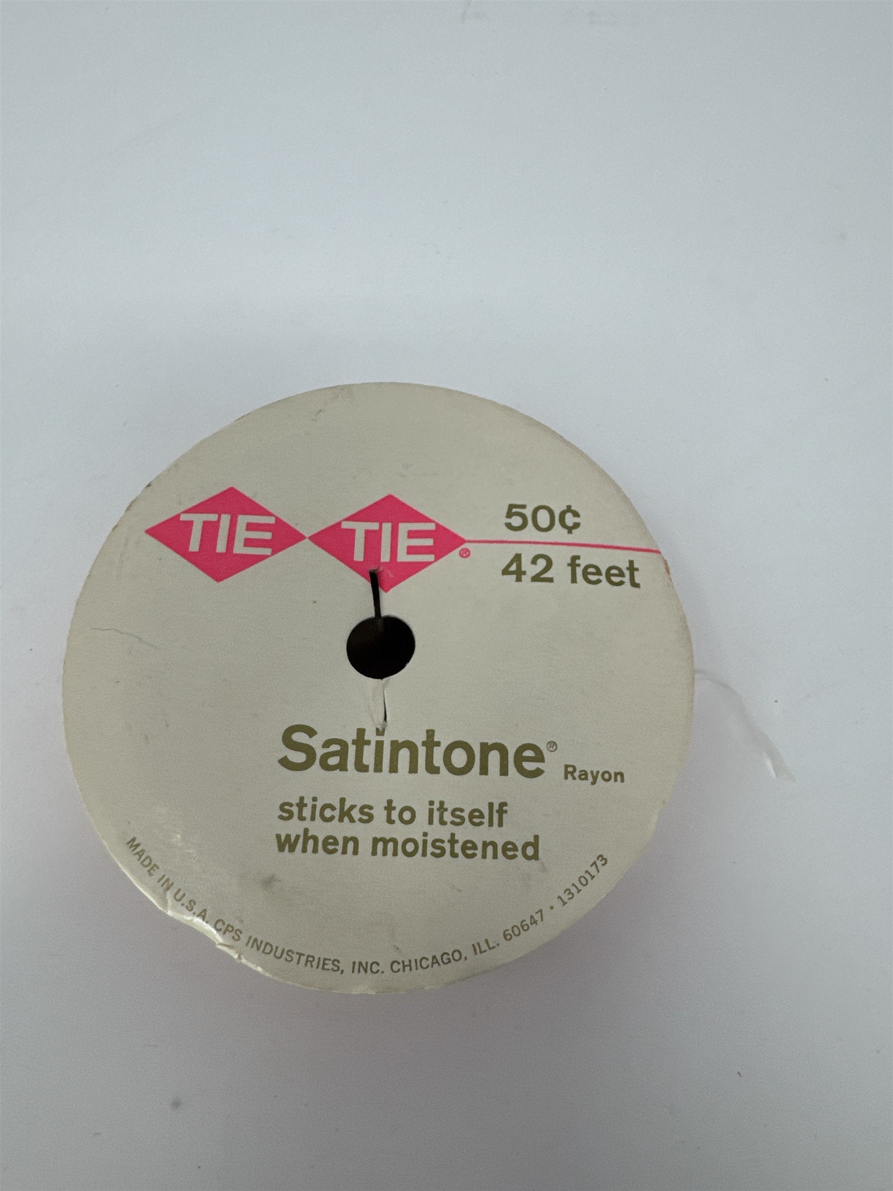 Vintage Tie Tie Satintone Rayon Ribbon Red 42 Feet Sticks to Itself MCM USA