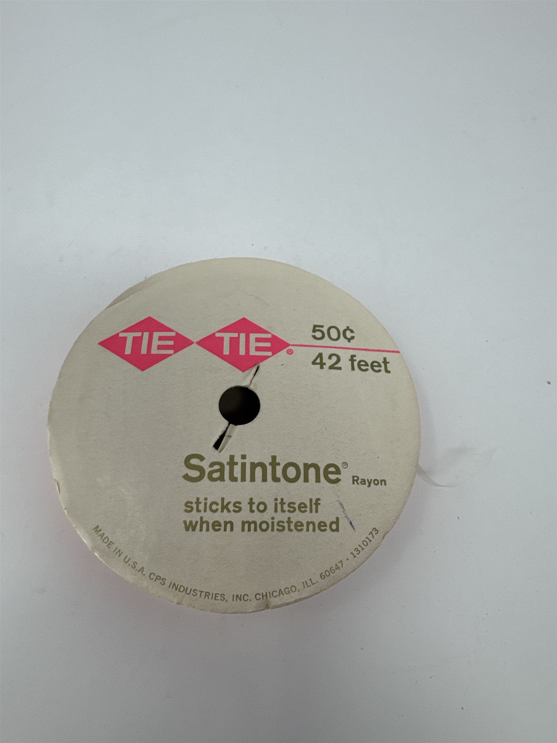 Vintage Tie Tie Satintone Rayon Ribbon Red 42 Feet Sticks to Itself MCM USA