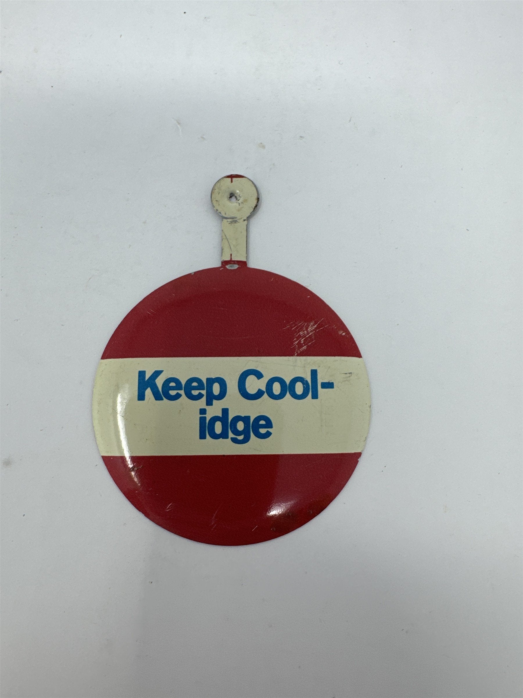 Vintage Keep Cool-idge Political Tab Button Seagram’s 7 Whiskey Ad Pin Coolidge