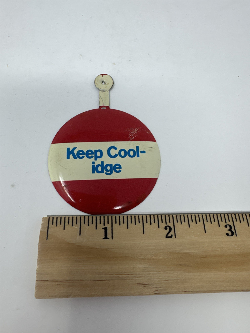 Vintage Keep Cool-idge Political Tab Button Seagram’s 7 Whiskey Ad Pin Coolidge