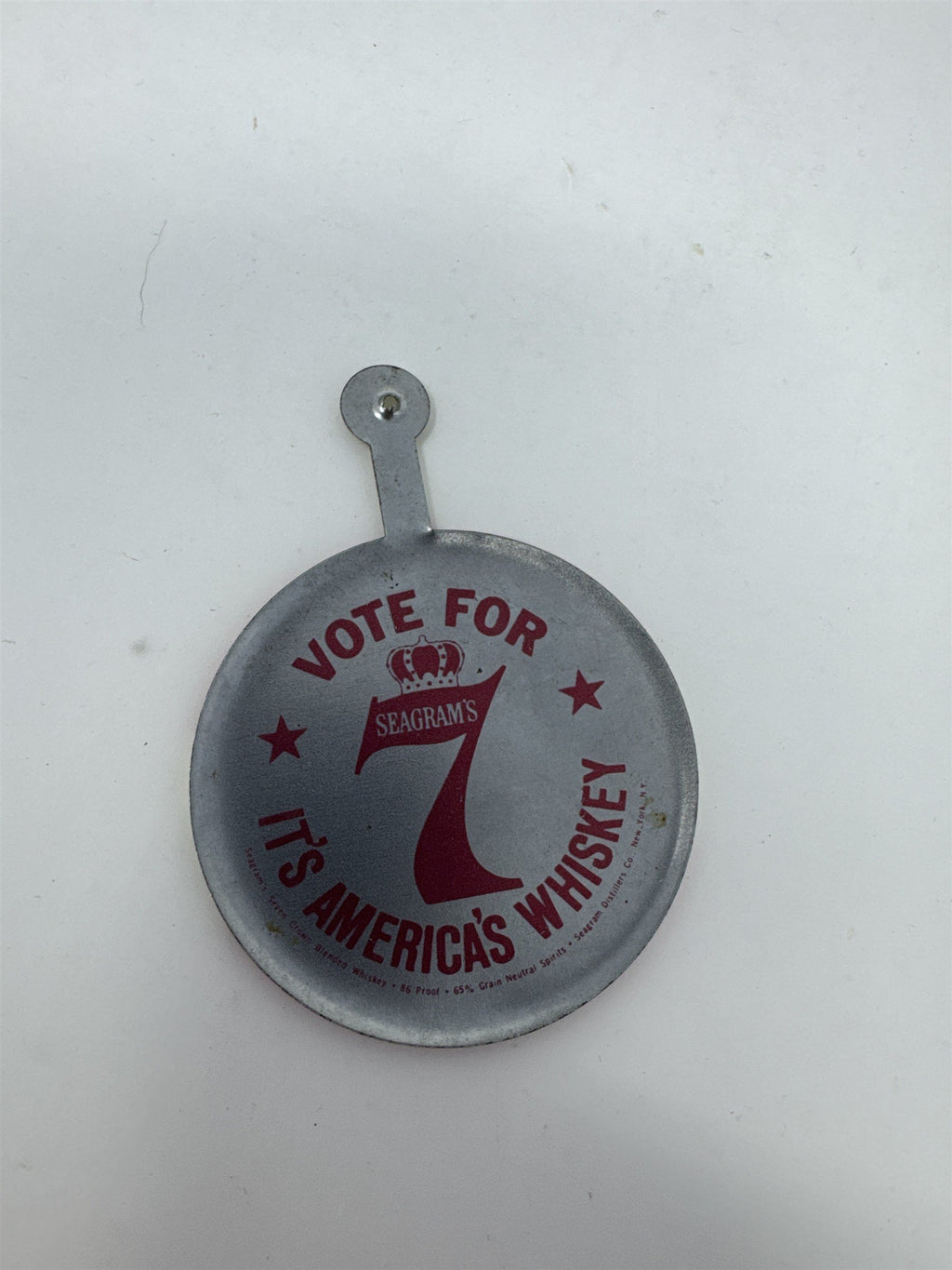 Vintage Keep Cool-idge Political Tab Button Seagram’s 7 Whiskey Ad Pin Coolidge