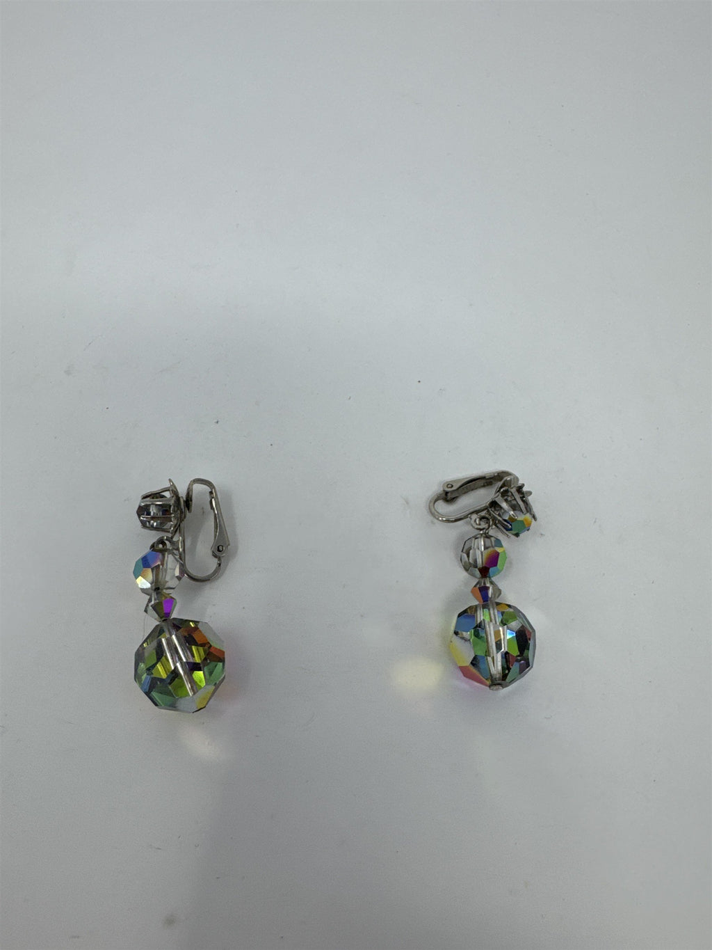 Vintage Aurora Borealis AB Clip On Earrings Iridescent Carnival Glass Plastic