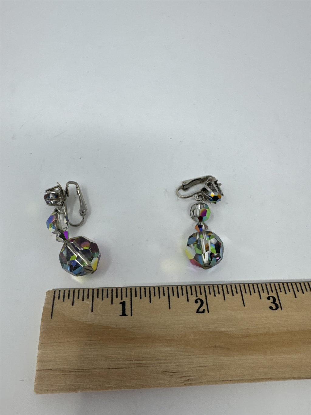 Vintage Aurora Borealis AB Clip On Earrings Iridescent Carnival Glass Plastic