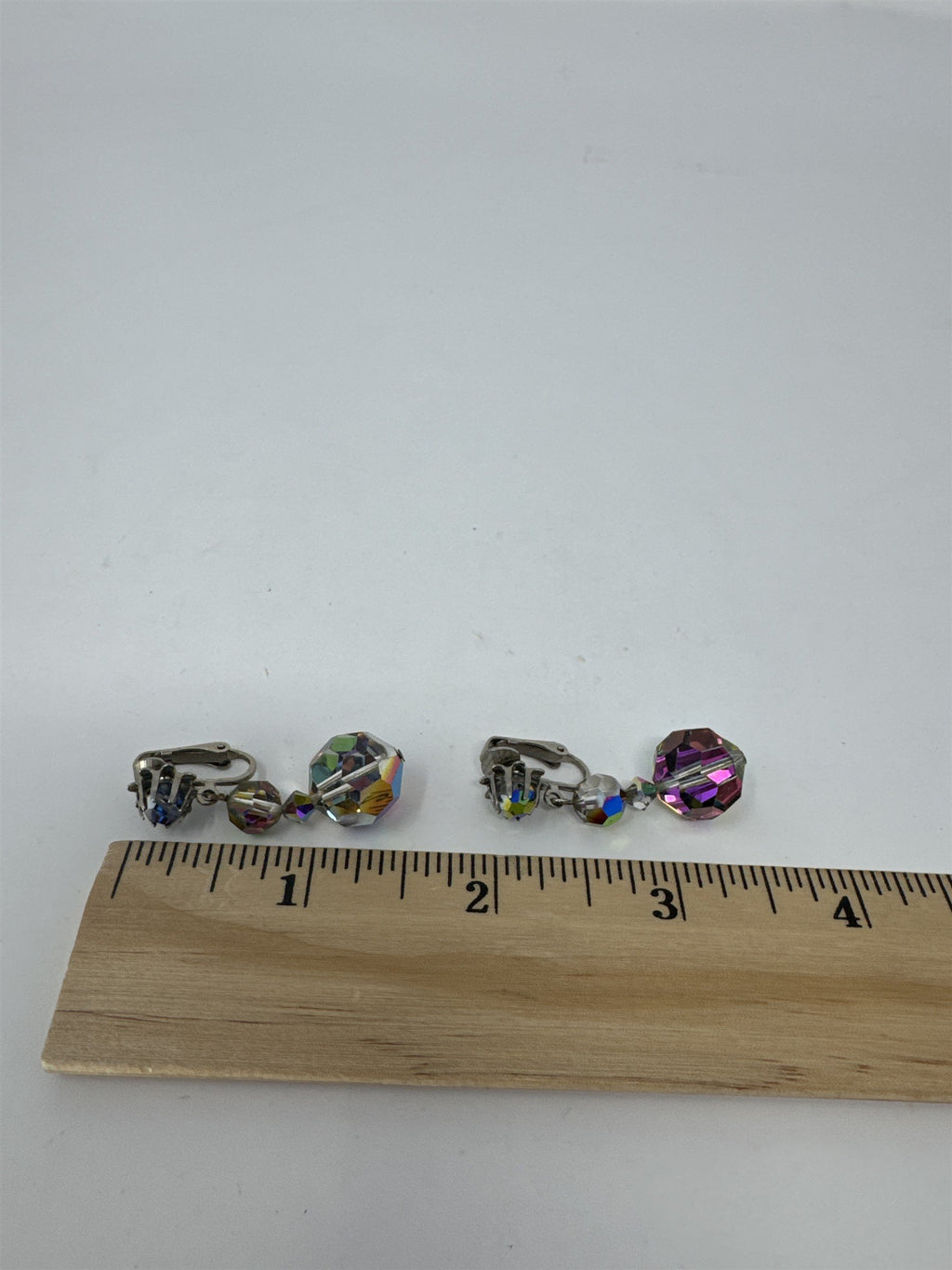 Vintage Aurora Borealis AB Clip On Earrings Iridescent Carnival Glass Plastic