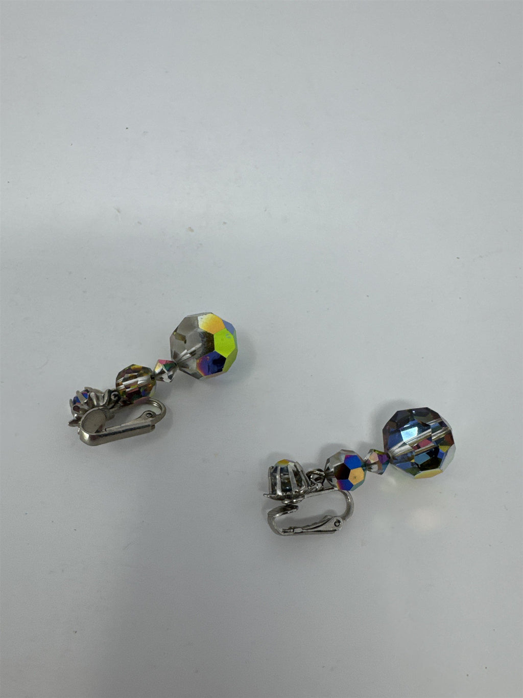 Vintage Aurora Borealis AB Clip On Earrings Iridescent Carnival Glass Plastic