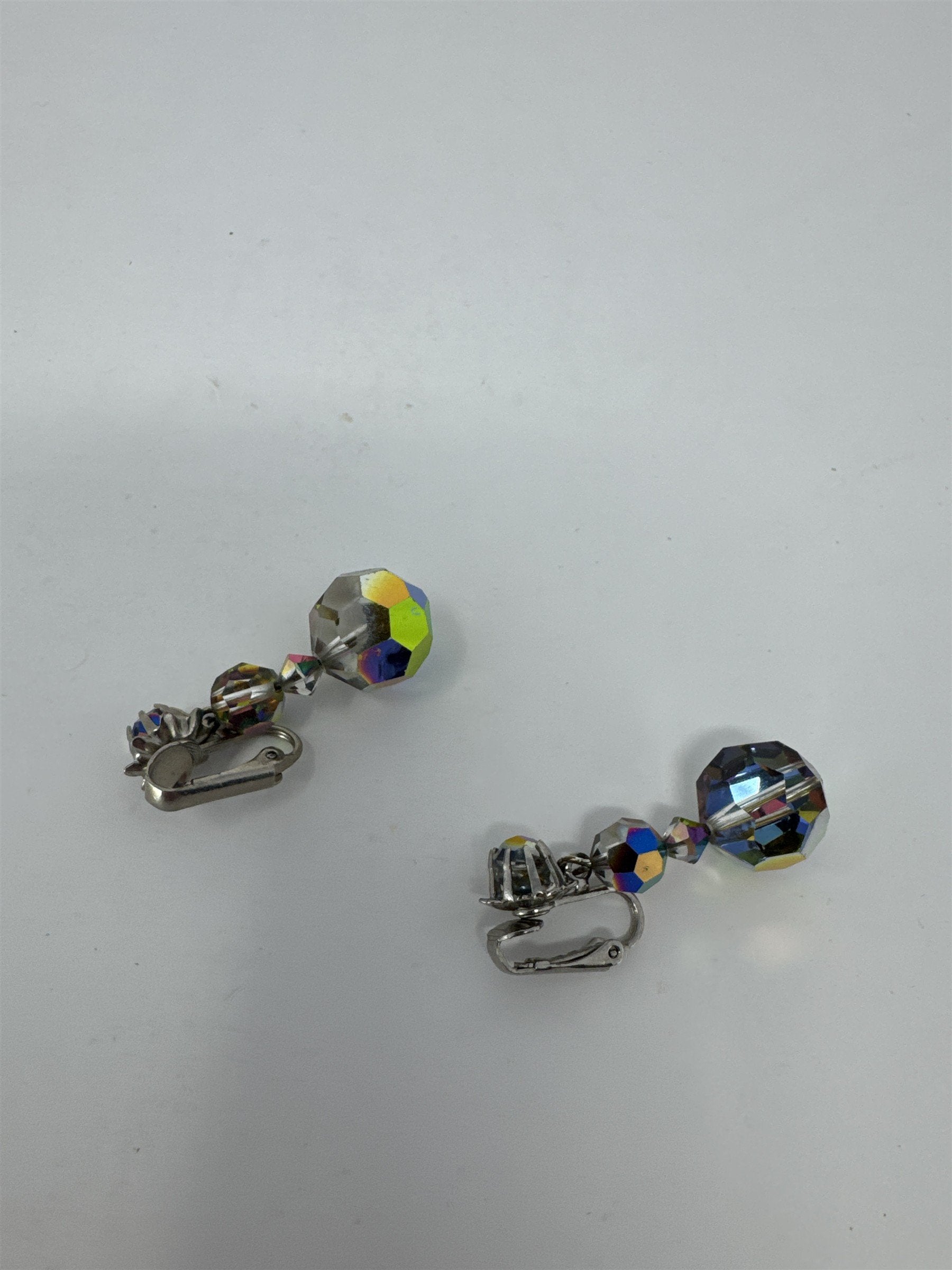 Vintage Aurora Borealis AB Clip On Earrings Iridescent Carnival Glass Plastic