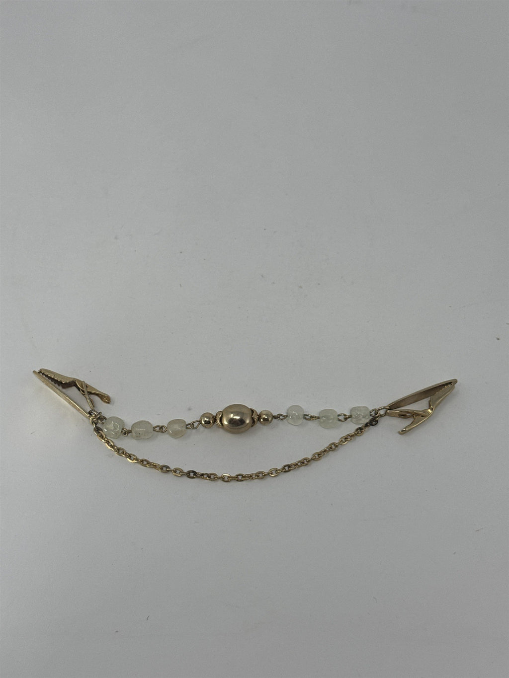 Vintage Gold Tone Sweater Clip Guard Cardigan Collar Chain Beaded Jewelry 6"