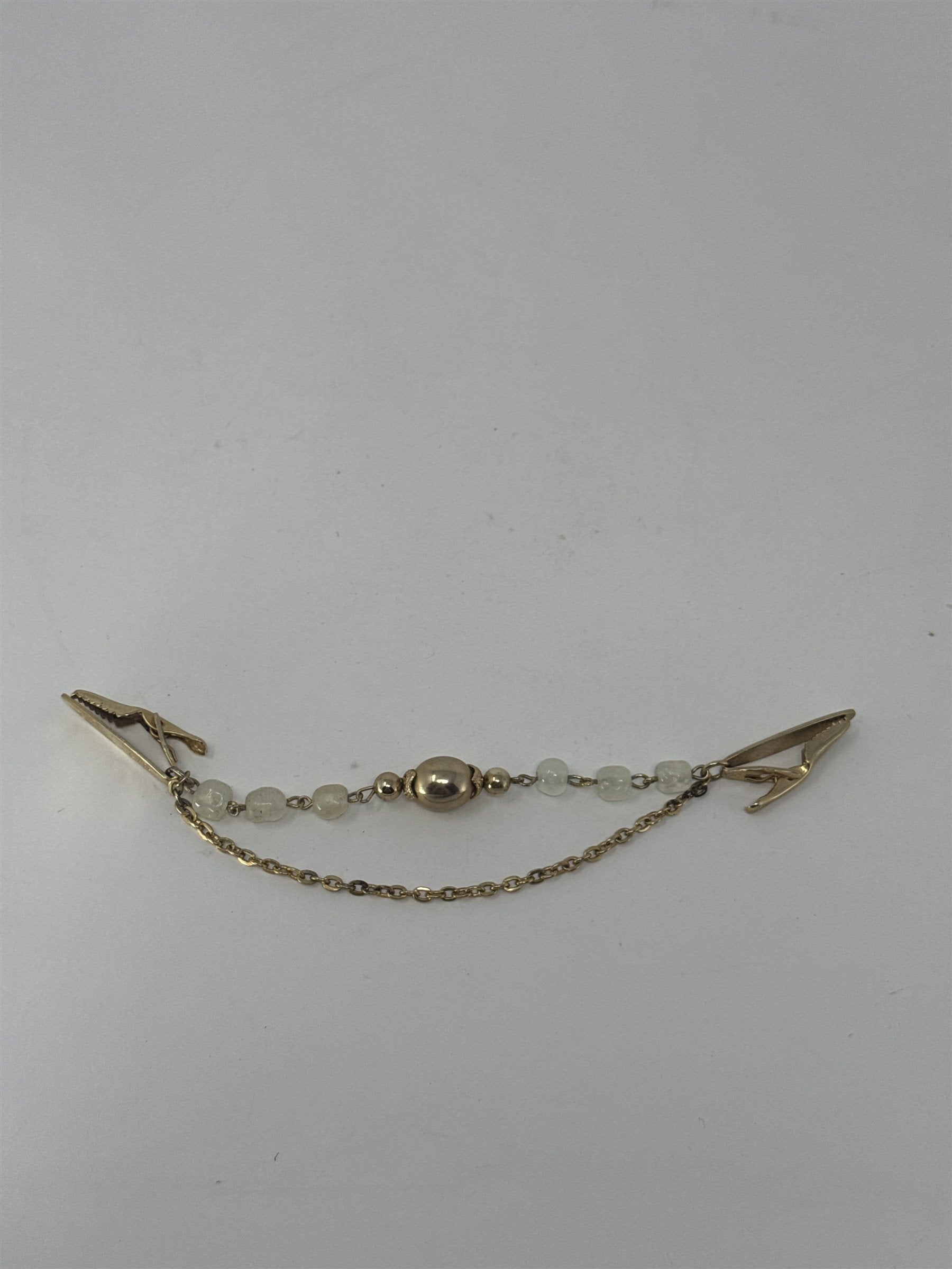 Vintage Gold Tone Sweater Clip Guard Cardigan Collar Chain Beaded Jewelry 6"