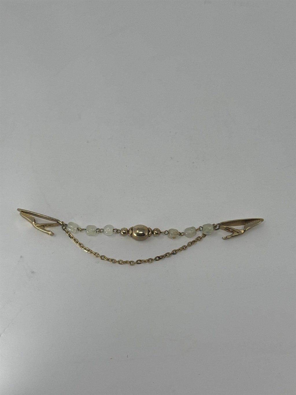 Vintage Gold Tone Sweater Clip Guard Cardigan Collar Chain Beaded Jewelry 6"