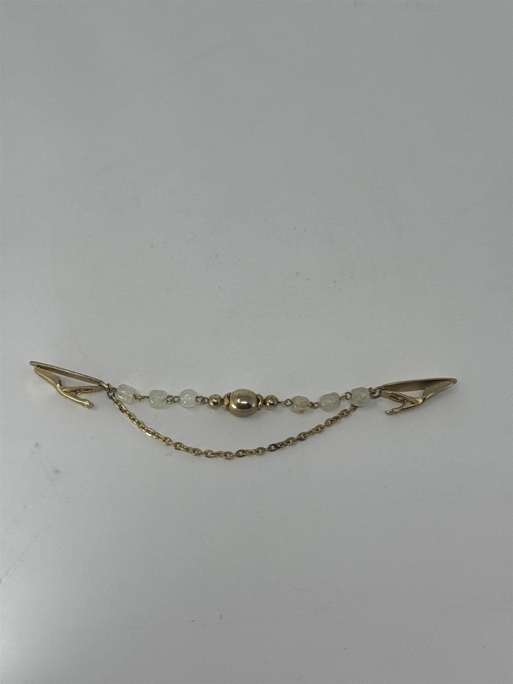 Vintage Gold Tone Sweater Clip Guard Cardigan Collar Chain Beaded Jewelry 6"