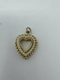 Vintage MCM Gold Tone Faux Pearl Heart Pendant Open Frame Filigree Bead