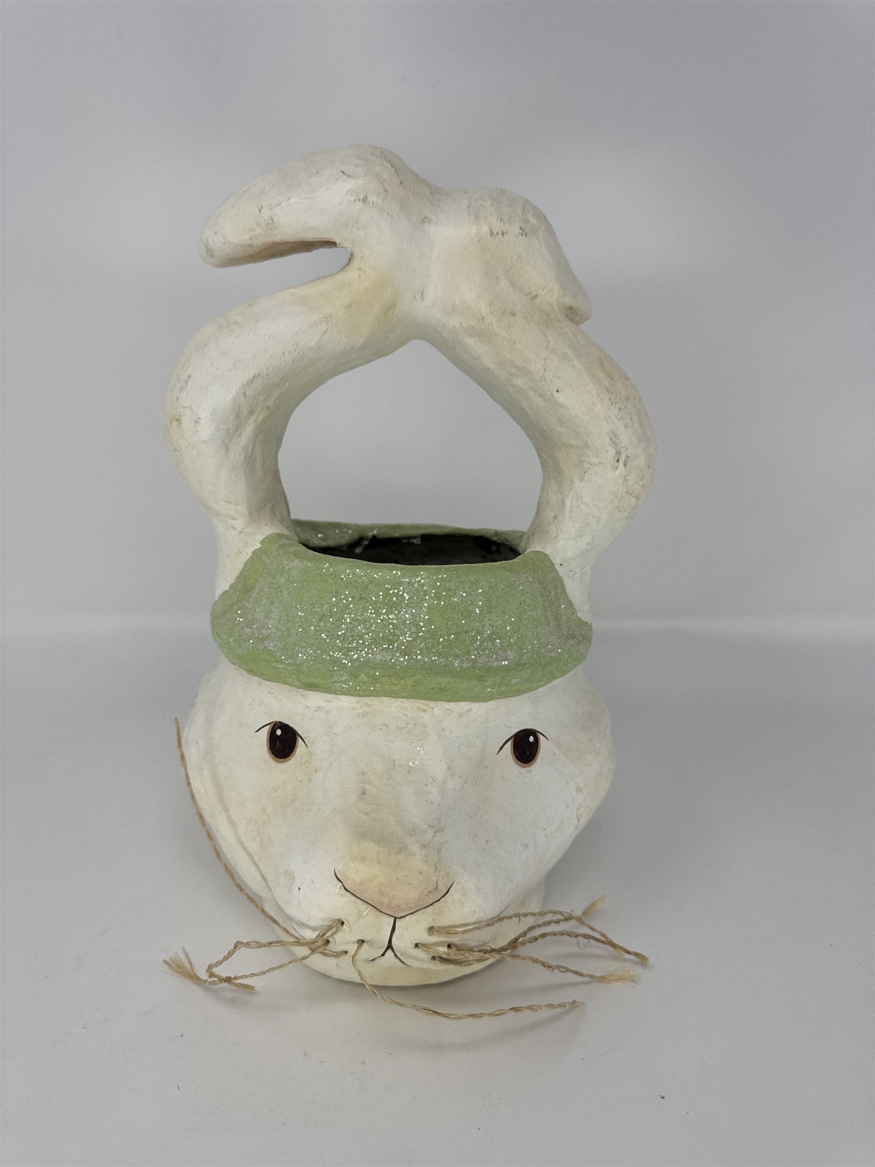 Vintage Paper Mache Easter Bunny Basket Hand Painted 1970s MCM