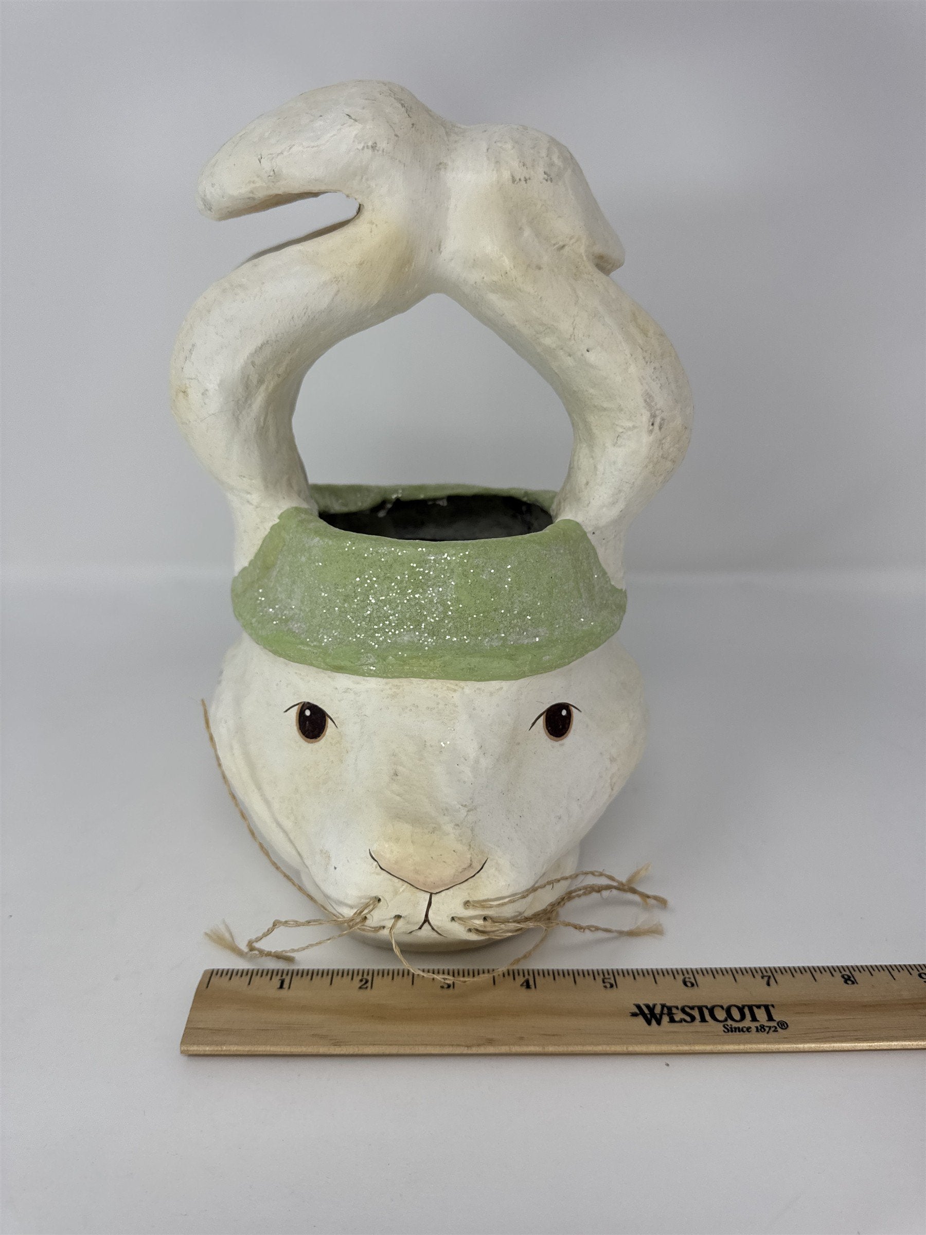 Vintage Paper Mache Easter Bunny Basket Hand Painted 1970s MCM