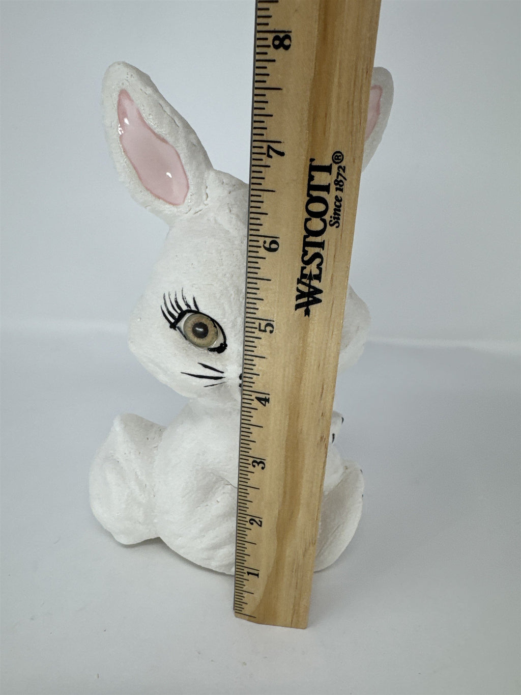 Vintage Anthropomorphic Bunny Figurine Big Eyes Flowers Kitsch Retro White