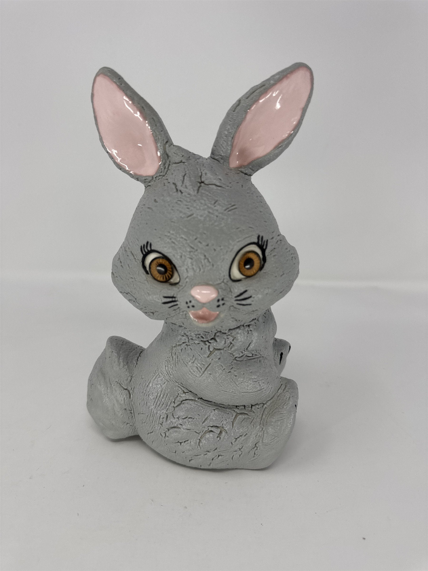 Vintage Anthropomorphic Bunny Figurine Big Eyes Ears Kitsch Retro Gray
