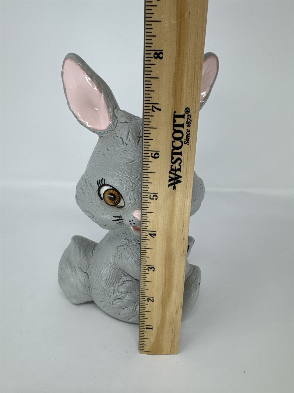 Vintage Anthropomorphic Bunny Figurine Big Eyes Ears Kitsch Retro Gray