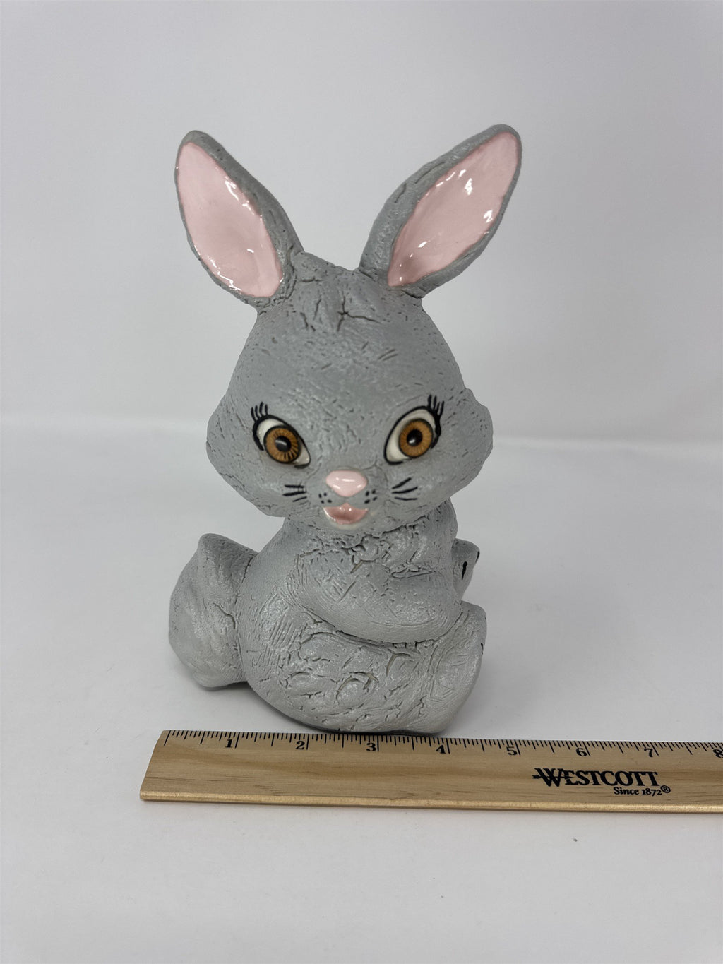 Vintage Anthropomorphic Bunny Figurine Big Eyes Ears Kitsch Retro Gray