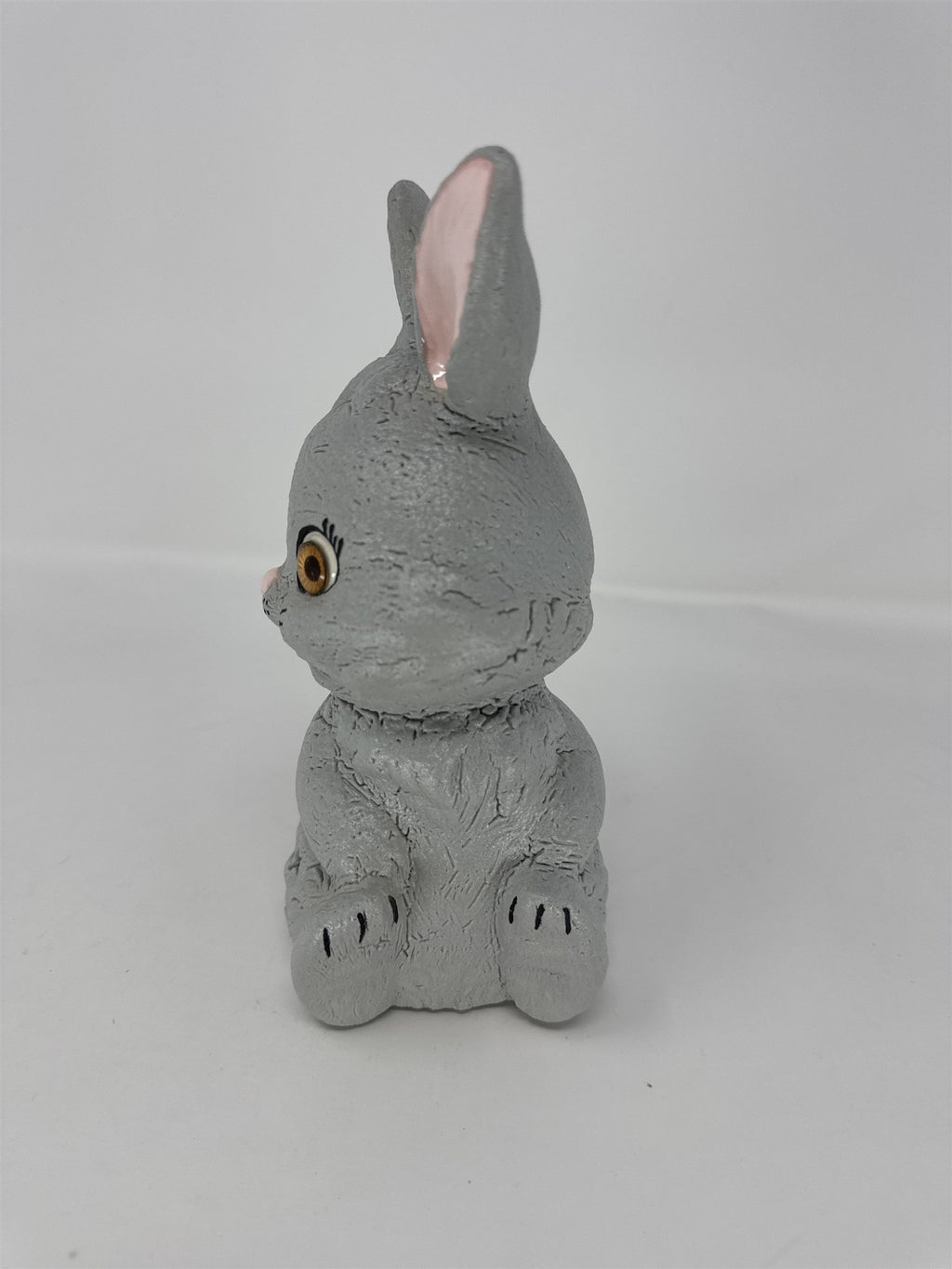Vintage Anthropomorphic Bunny Figurine Big Eyes Ears Kitsch Retro Gray