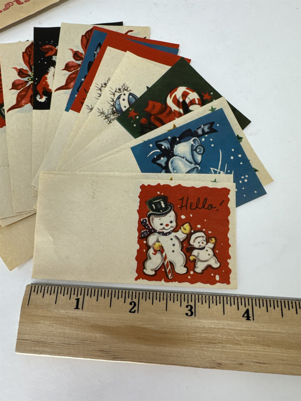Vtg Mid Century Christmas Gift Folders Tags Snowman Poinsettia MCM Ephemera Lot