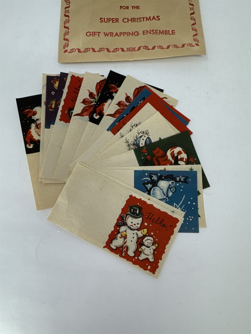 Vtg Mid Century Christmas Gift Folders Tags Snowman Poinsettia MCM Ephemera Lot