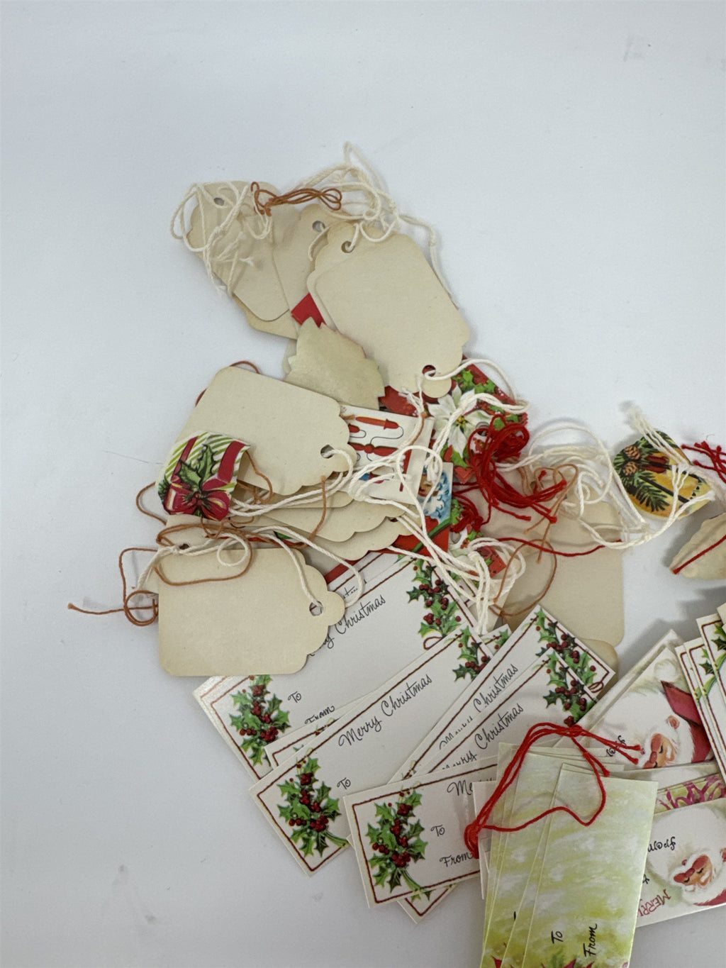 Vtg Mid Century Christmas Gift Tags Lot Santa Poinsettia MCM Ephemera Scrapbook