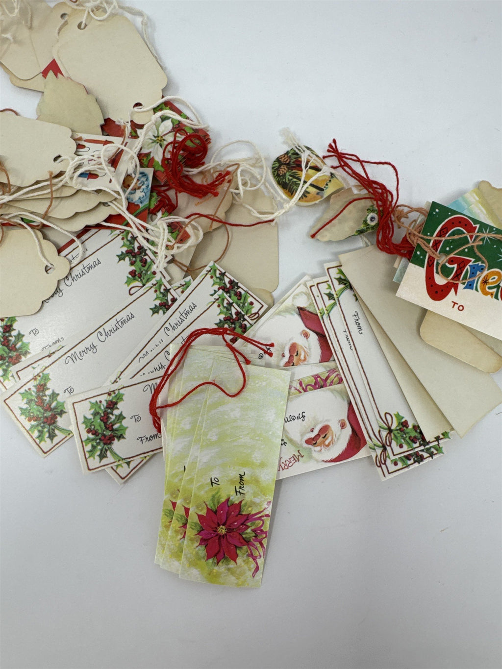 Vtg Mid Century Christmas Gift Tags Lot Santa Poinsettia MCM Ephemera Scrapbook