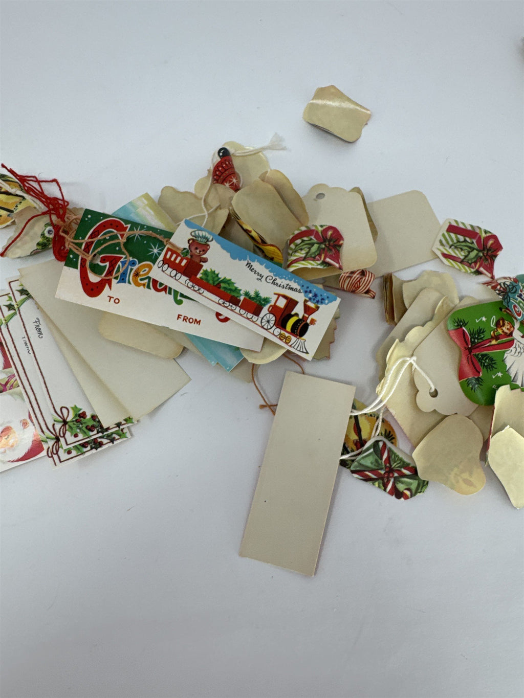 Vtg Mid Century Christmas Gift Tags Lot Santa Poinsettia MCM Ephemera Scrapbook