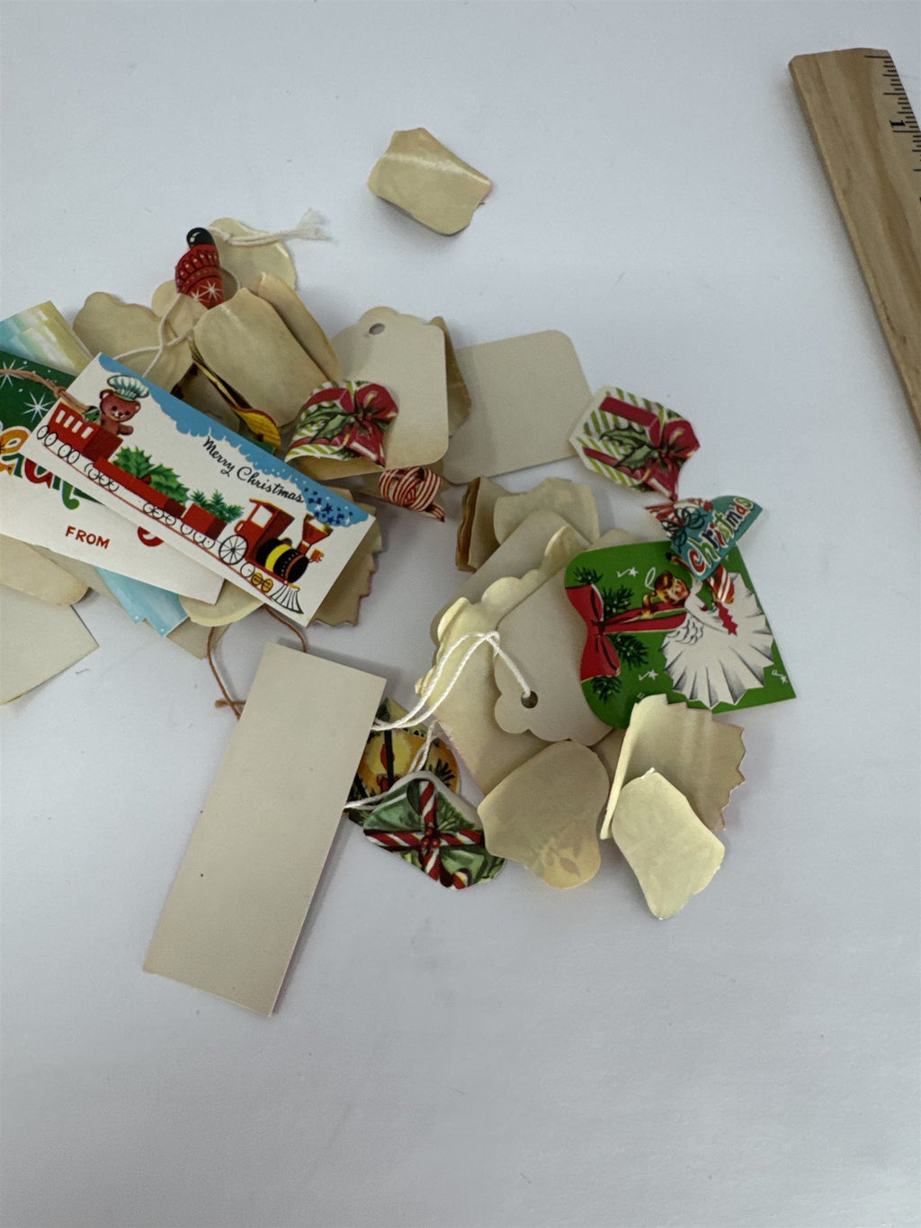 Vtg Mid Century Christmas Gift Tags Lot Santa Poinsettia MCM Ephemera Scrapbook